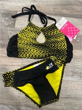 NWT Chill Two-Piece Halter Swim Set in Black & Yellow